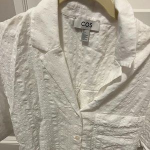 COS White Button Down Short Sleeve Shirt-Size Small
